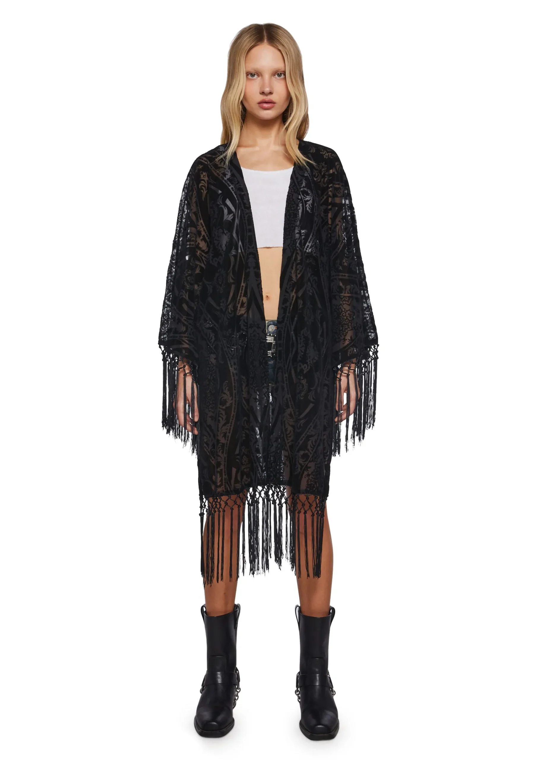 x_Dolls Kill Outerwear*Cool Vibes Flocked Kimono