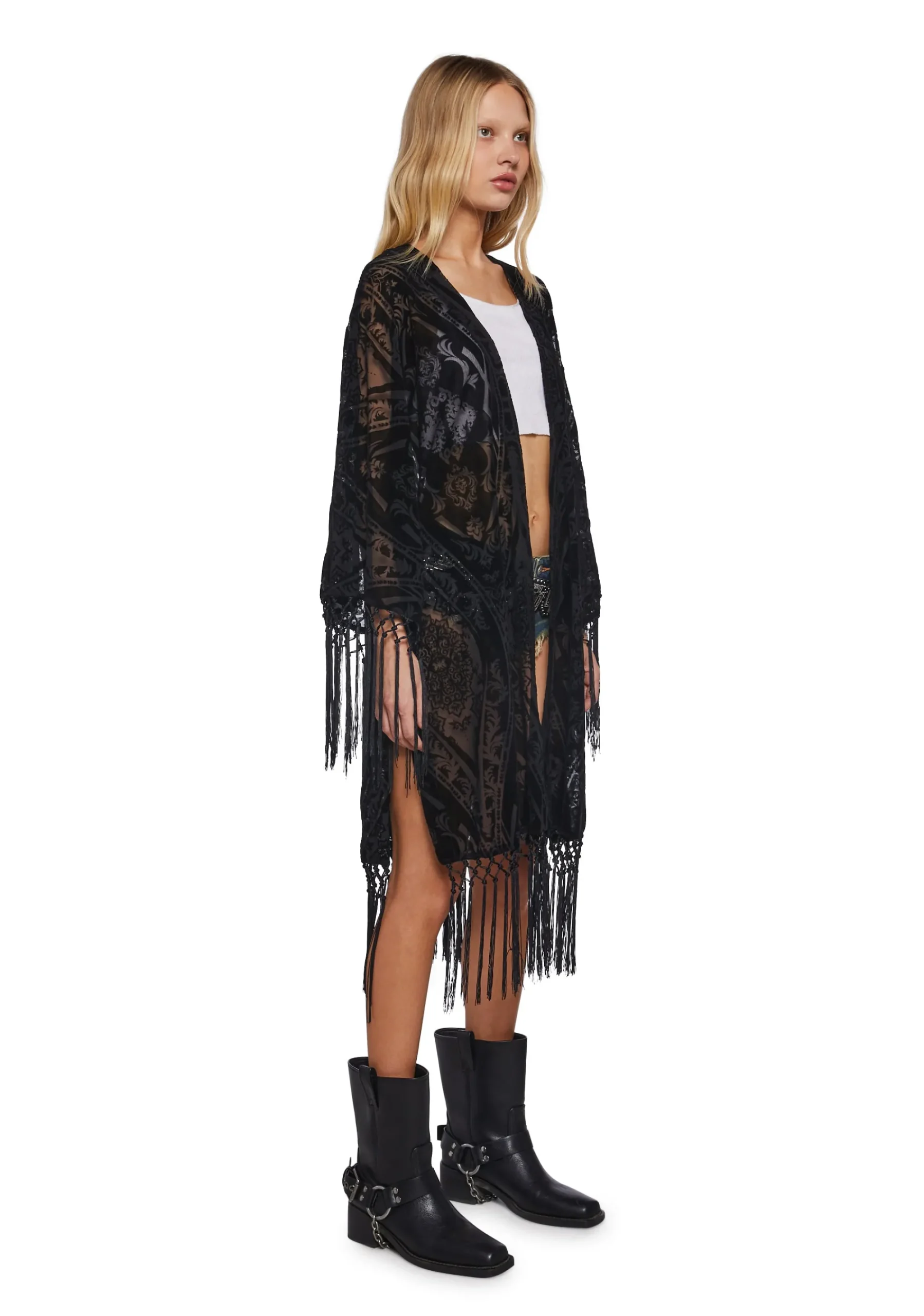 x_Dolls Kill Outerwear*Cool Vibes Flocked Kimono
