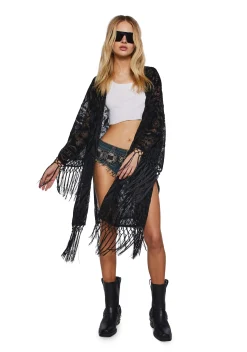 x_Dolls Kill Outerwear*Cool Vibes Flocked Kimono
