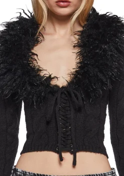 Generation Kiss Tops|Plus*Covet Cable Knit Cardigan - Black