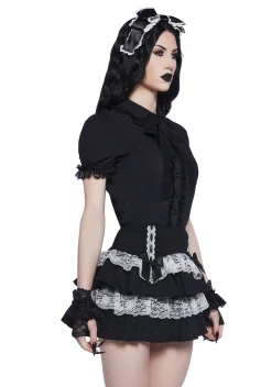 Widow Tops*Coveted Darling Poplin Blouse - Black