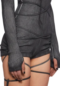 DARKER WAVS Jumpsuits & Rompers*Crossfade Hooded Long Sleeve Romper - Black