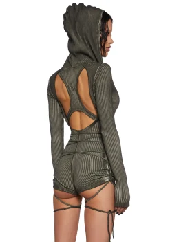 DARKER WAVS Jumpsuits & Rompers*Crossfade Hooded Long Sleeve Romper - Green