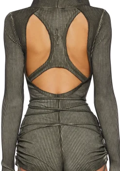 DARKER WAVS Jumpsuits & Rompers*Crossfade Hooded Long Sleeve Romper - Green