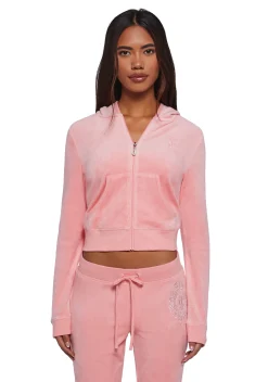 JUICY COUTURE Sweatshirts & Hoodies*Crown Heritage Cotton Velour Hoodie - Pink