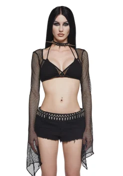 Widow Tops*Cryptic Glamour Fishnet Shrug - Black