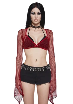 Widow Tops*Cryptic Glamour Fishnet Shrug - Red