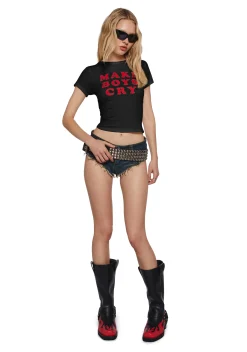 X_G MINI Tops*Cute Boy Tears Graphic Tee - Black