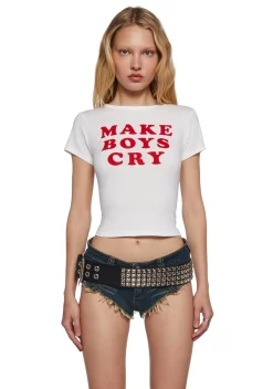 x_Gmini Tops*Cute Boy Tears Graphic Tee - White