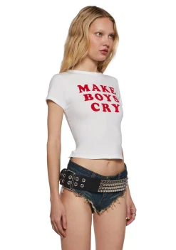 x_Gmini Tops*Cute Boy Tears Graphic Tee - White