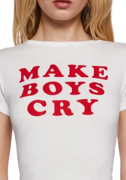 x_Gmini Tops*Cute Boy Tears Graphic Tee - White
