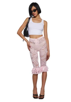 Sugar Thrillz Bottoms|Pants*Daring Love Lace Capri Pants - Pink