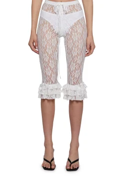 Sugar Thrillz Bottoms|Plus*Daring Love Lace Capri Pants - Off White