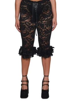 Sugar Thrillz Bottoms|Plus*Daring Love Lace Capri Pants - Black