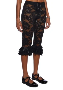 Sugar Thrillz Bottoms|Plus*Daring Love Lace Capri Pants - Black
