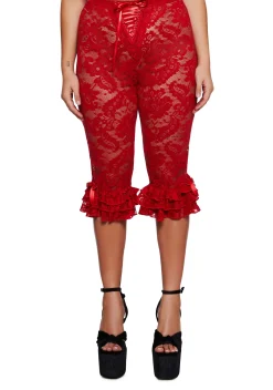 Sugar Thrillz Bottoms|Plus*Daring Love Lace Capri Pants - Red
