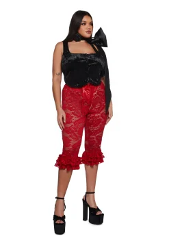 Sugar Thrillz Bottoms|Plus*Daring Love Lace Capri Pants - Red