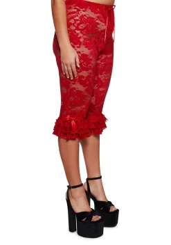Sugar Thrillz Bottoms|Plus*Daring Love Lace Capri Pants - Red