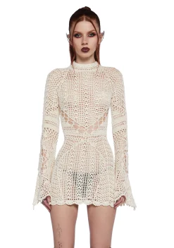 Widow Dresses|Mini Dresses*Dark Destiny Crochet Mini Dress - White