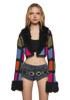 Club Exx Outerwear*Day Rave Crochet Cropped Jacket