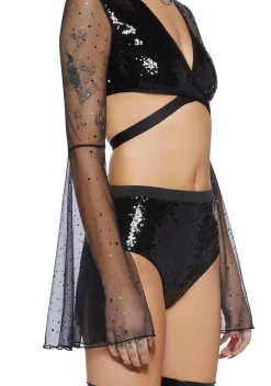 Club Exx Tops*Dazed Dreamer Sequin Wrap Top - Black