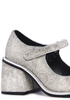 Sugar Thrillz Platforms|Mary Janes*Desire Me Rhinestone Mary Janes - Silver