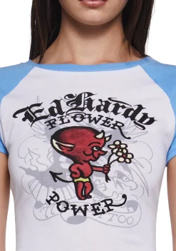 Ed Hardy Tops*Devil Flower Raglan Baby Tee