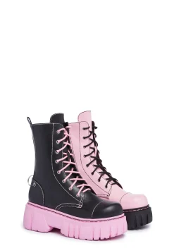 Current Mood Boots*Devil Games Mismatched Combat Boots - Black/Pink