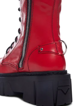 Current Mood Boots*Devil Games Mismatched Combat Boots - Red