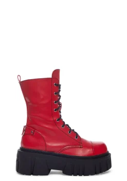 Current Mood Boots*Devil Games Mismatched Combat Boots - Red