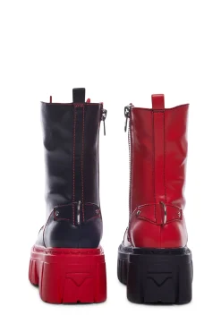 Current Mood Boots*Devil Games Mismatched Combat Boots - Red