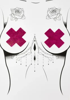 Neva Nude Beauty*DK X Hot Pink Holo Cross Pasties