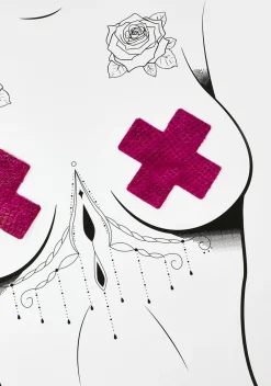 Neva Nude Beauty*DK X Hot Pink Holo Cross Pasties