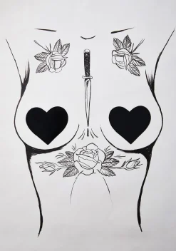 Neva Nude Beauty*Dom Squad Black Wet Vinyl Heart Pasties