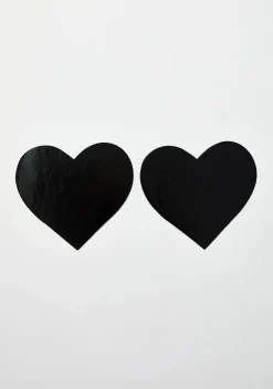 Neva Nude Beauty*Dom Squad Black Wet Vinyl Heart Pasties