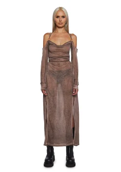 DARKER WAVS Dresses*Downbeat Hooded Maxi Dress - Brown