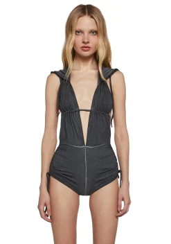 DARKER WAVS Jumpsuits & Rompers*Downbeat Hooded Romper - Black