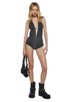 DARKER WAVS Jumpsuits & Rompers*Downbeat Hooded Romper - Black