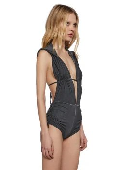 DARKER WAVS Jumpsuits & Rompers*Downbeat Hooded Romper - Black