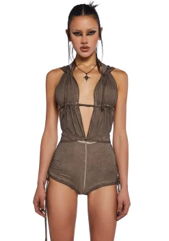 DARKER WAVS Jumpsuits & Rompers*Downbeat Hooded Romper - Brown