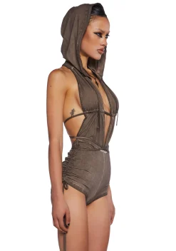 DARKER WAVS Jumpsuits & Rompers*Downbeat Hooded Romper - Brown