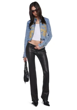 Ed Hardy Outerwear*Dragon Panther Denim Moto Jacket