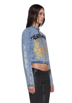 Ed Hardy Outerwear*Dragon Panther Denim Moto Jacket