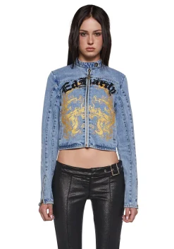 Ed Hardy Outerwear*Dragon Panther Denim Moto Jacket