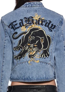 Ed Hardy Outerwear*Dragon Panther Denim Moto Jacket