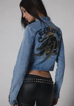 Ed Hardy Outerwear*Dragon Panther Denim Moto Jacket