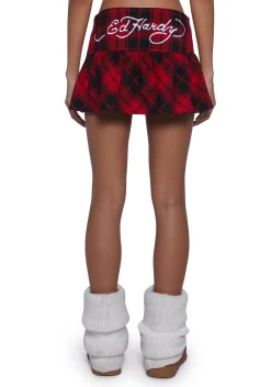 Ed Hardy Bottoms|Skirts*Dragon Plaid Flare Miniskirt