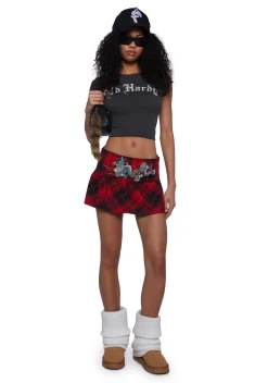 Ed Hardy Bottoms|Skirts*Dragon Plaid Flare Miniskirt