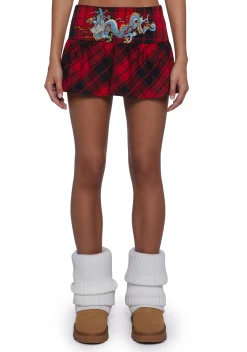 Ed Hardy Bottoms|Skirts*Dragon Plaid Flare Miniskirt
