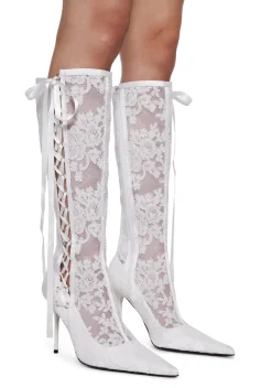 Sugar Thrillz Boots*Dream Boulevard Lace Boots - White